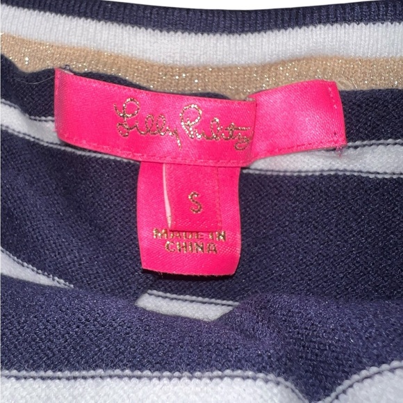 EUC Lilly Pulitzer Perelle Sweater Off The Shoulder Navy Gold Small Nautical - Picture 6 of 10